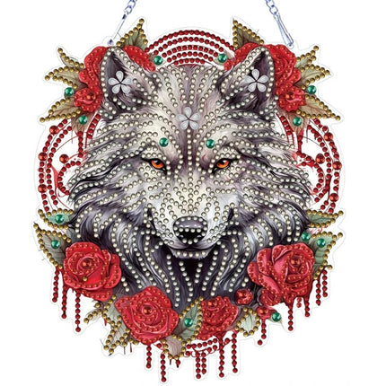 Traumfänger Wolf mit Rosen - Diamond Painting - Kreativsein.shop