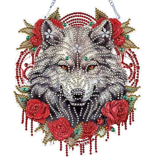 Traumfänger Wolf mit Rosen - Diamond Painting - Kreativsein.shop