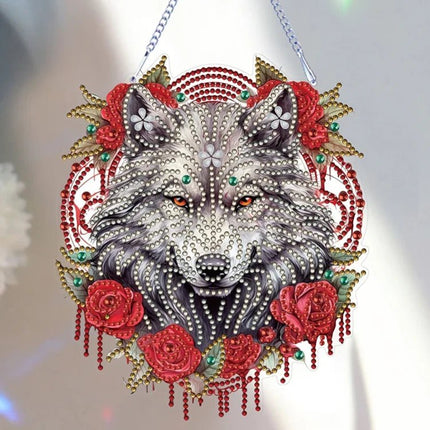 Traumfänger Wolf mit Rosen - Diamond Painting - Kreativsein.shop