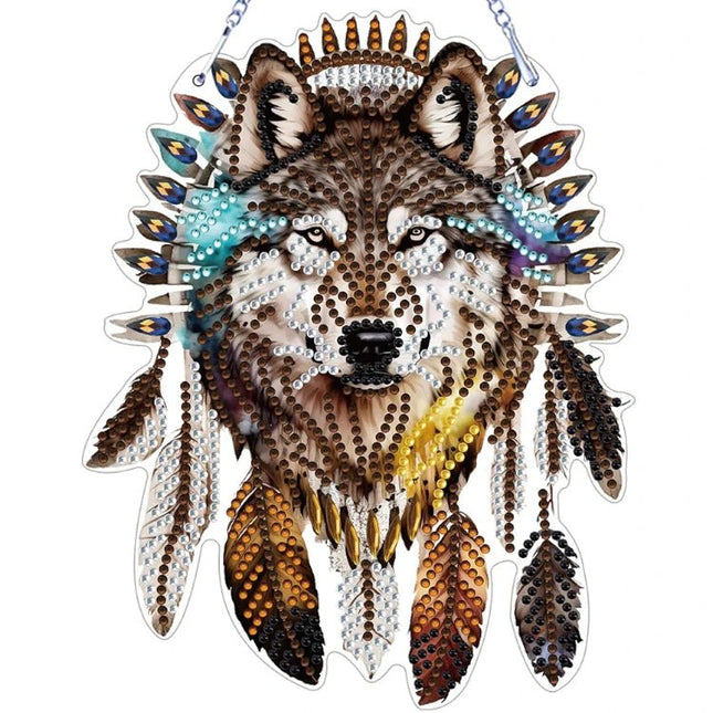 Traumfänger Wolfskopf mit Federn - Diamond Painting - Kreativsein.shop