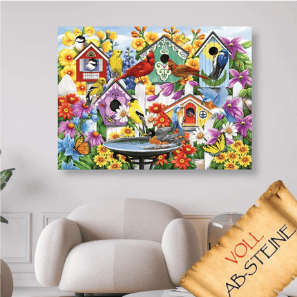 Vogelpärchen im Blumenmeer - Voll AB 5D DIY Diamond Painting - Kreativsein.shop