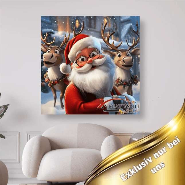 Weihnachtsmann mit 2 lachenden Rentieren - 5D DIY Diamond Painting - Kreativsein.shop