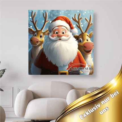 Weihnachtsmann mit 2 Rentieren - 5D DIY Diamond Painting - Kreativsein.shop