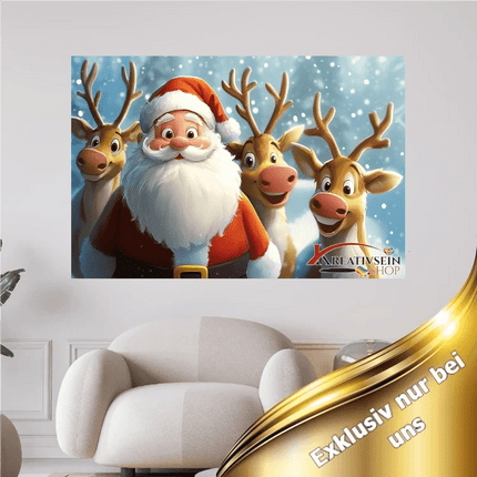 Weihnachtsmann mit 3 Rentieren - 5D DIY Diamond Painting - Kreativsein.shop