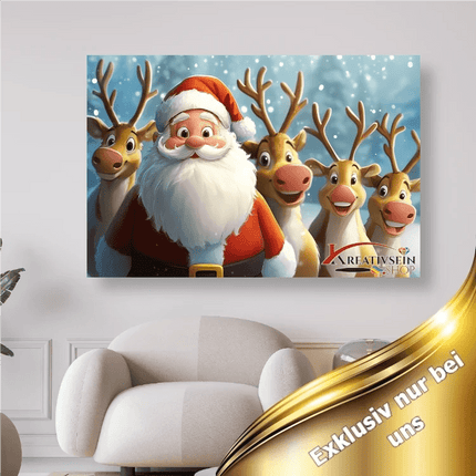 Weihnachtsmann mit 4 Rentieren - 5D DIY Diamond Painting - Kreativsein.shop