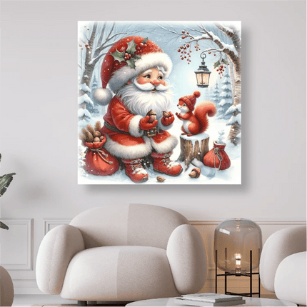 Weihnachtsmann mit Eichhörnchen im Wald - 5D DIY Diamond Painting - Kreativsein.shop