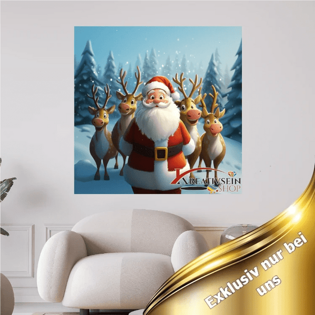 Weihnachtsmann mit Rentieren im Winterwald - 5D DIY Diamond Painting - Kreativsein.shop