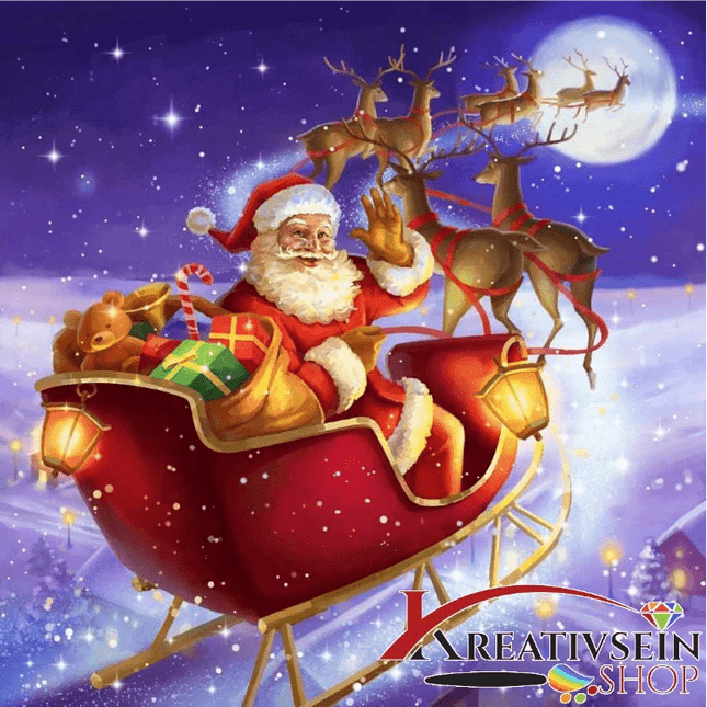 Weihnachtsmann mit Rentieren - Malen nach Zahlen - Kreativsein.shop