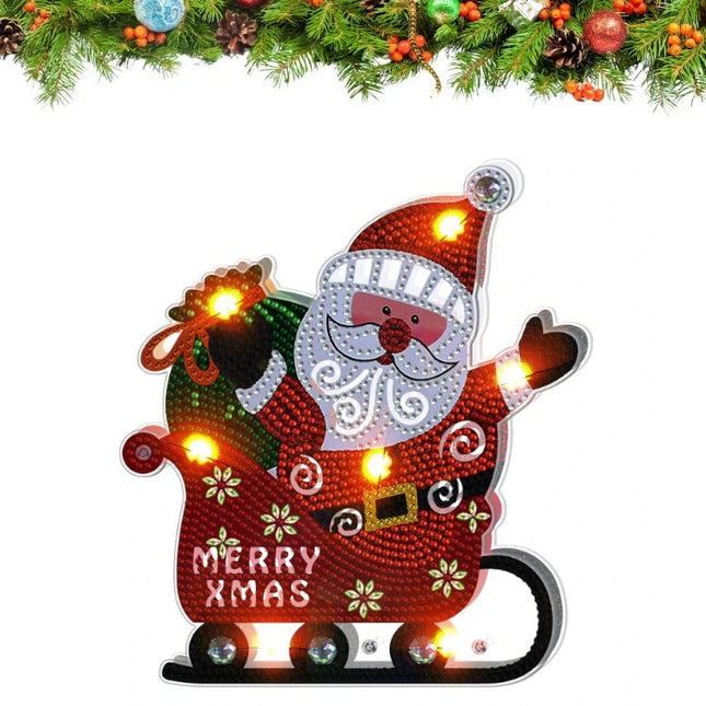 Weihnachtsmann und Schlitten mit LED Aufsteller - Diamond Painting - Kreativsein.shop