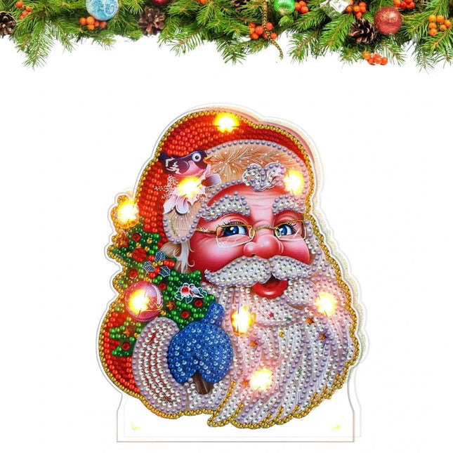 Weihnachtsmannkopf mit LED - Diamond Painting - Kreativsein.shop