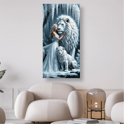 Weisse Löwen mit Frau - 5D DIY Diamond Painting - Kreativsein.shop