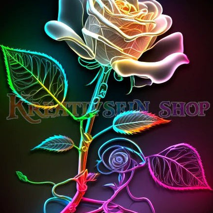 Weisse Rose mit regenbogenfarbigen Stiel - 5D DIY Diamond Painting - Kreativsein.shop