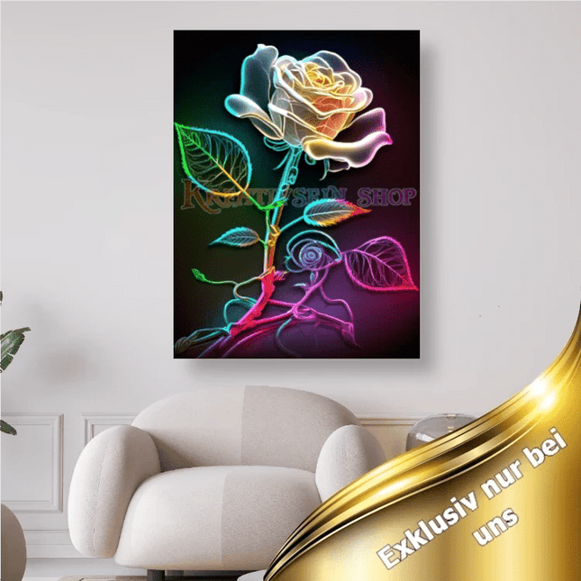 Weisse Rose mit regenbogenfarbigen Stiel - 5D DIY Diamond Painting - Kreativsein.shop