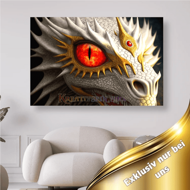 Weisser Drachenkopf mit roten Augen - 5D DIY Diamond Painting - Kreativsein.shop