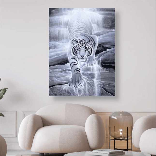 Weisser Tiger auf Felsen - 5D DIY Diamond Painting - Kreativsein.shop