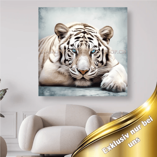 Weisser Tiger mit blauen Augen - 5D DIY Diamond Painting - Kreativsein.shop
