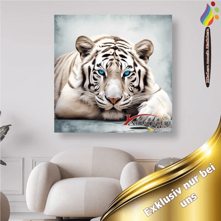 Weisser Tiger mit blauen Augen - Malen nach Zahlen - Kreativsein.shop