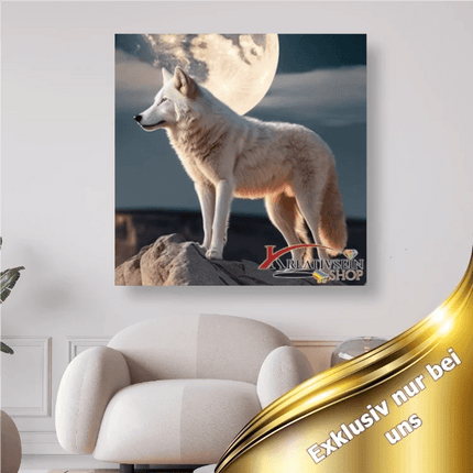 Weisser Wolf mit Mond - 5D DIY Diamond Painting - Kreativsein.shop