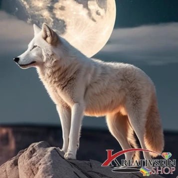 Weisser Wolf mit Mond - 5D DIY Diamond Painting - Kreativsein.shop