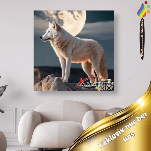 Weisser Wolf mit Mond - Malen nach Zahlen - Kreativsein.shop
