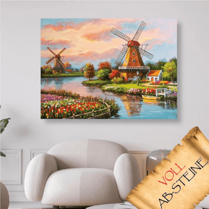 Windmühlen am Fluss - Voll AB Diamond Painting - Kreativsein.shop