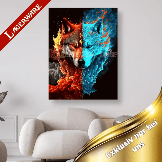 Wolfskopf halb Feuer halb Wasser LA - 5D DIY Diamond Painting - Kreativsein.shop