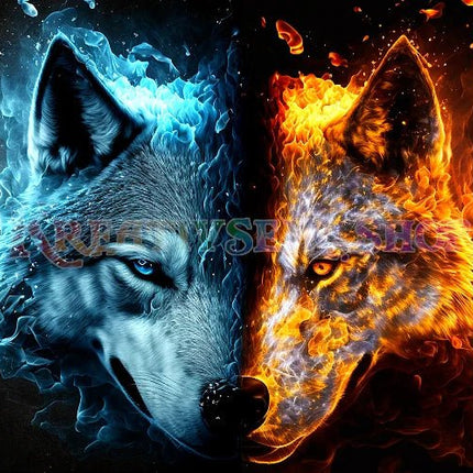 Wolfskopf Wasser Feuer - 5D DIY Diamond Painting - Kreativsein.shop