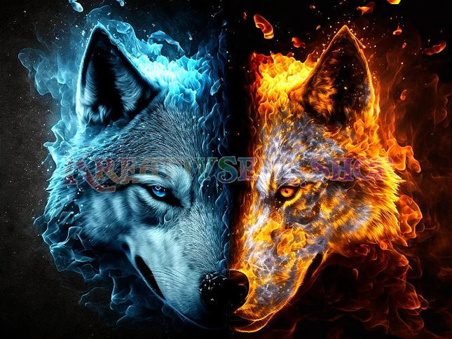 Wolfskopf Wasser Feuer - 5D DIY Diamond Painting - Kreativsein.shop