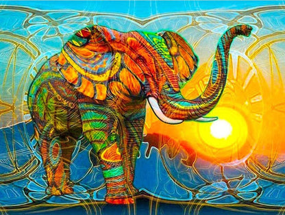 Abstrakter Elefant im Sonnenuntergang - Voll AB 5D DIY Diamond Painting - Diamond Painting Shop - Schweiz