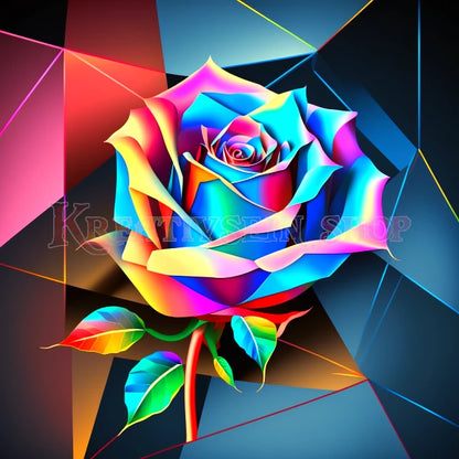 Bunte Rose auf geometrischem Hintergrund - 5D DIY Diamond Painting - Diamond Painting Shop - Schweiz
