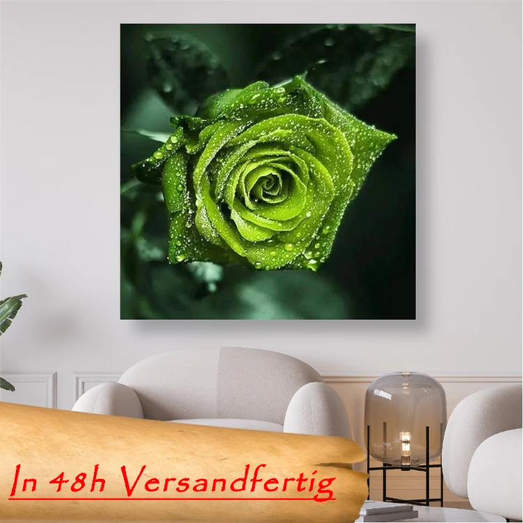 Grüne Rosenblüte mit Wassertropfen - 5D DIY AB Diamond Painting - Diamond Painting Shop - Schweiz