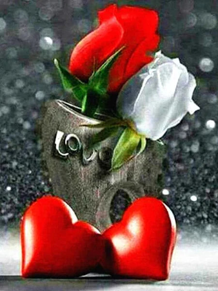 I Love You zwei Rosen und zwei rote Herzen - 5D DIY Diamond Painting - Diamond Painting Shop - Schweiz