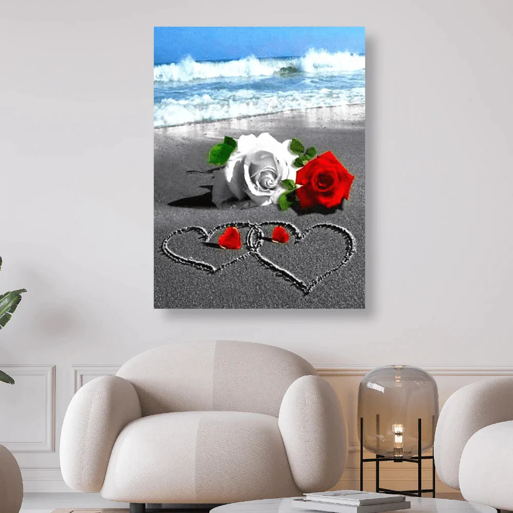Eine romantische Liebeserklärung am Meer mit Rosen - 5D DIY Diamond Painting - Diamond Painting Shop - Schweiz