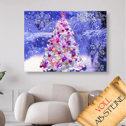 Merry Christmas Weihnachtsbaum und Eiskristalle - Voll AB 5D DIY Diamond Painting - Diamond Painting Shop - Schweiz