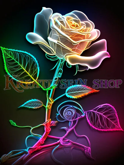 Weisse Rose mit regenbogenfarbigen Stiel - 5D DIY Diamond Painting - Diamond Painting Shop - Schweiz