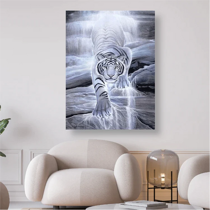 Weisser Tiger auf Felsen - 5D DIY Diamond Painting - Diamond Painting Shop - Schweiz